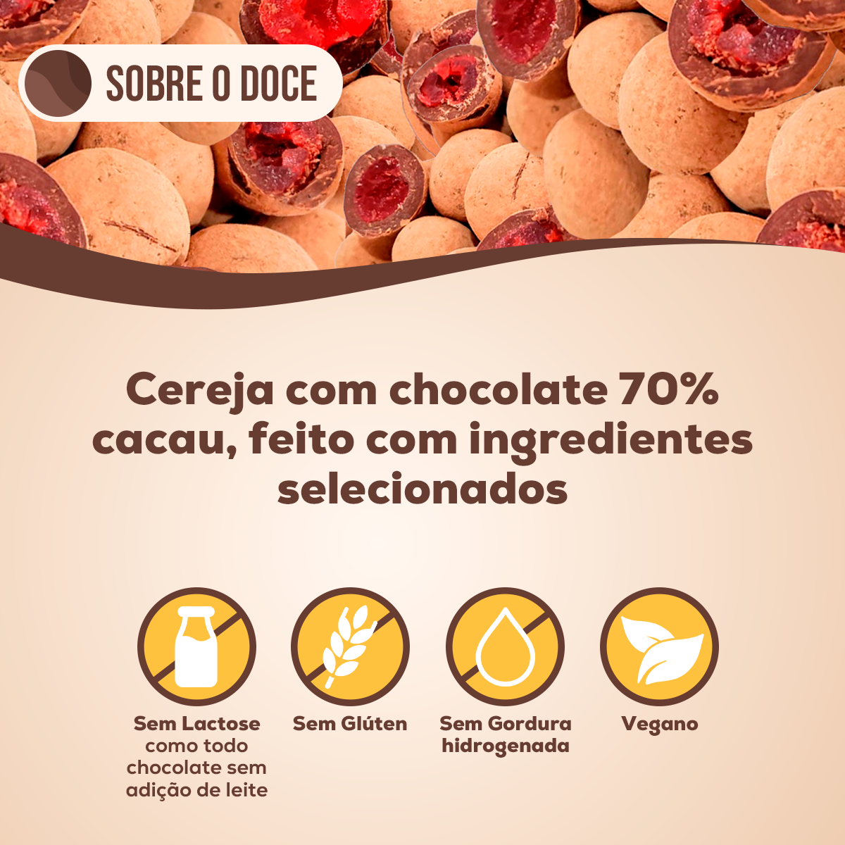 Choconuts P&P Cereja Chocolate 70% Drageado - P&P Fit - A sua loja