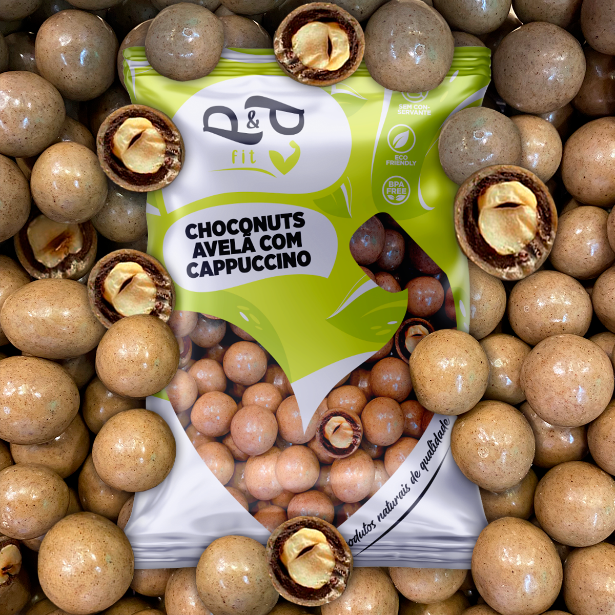 Choconuts P&P Avelã Chocolate Cappuccino Drageado - P&P Fit - A