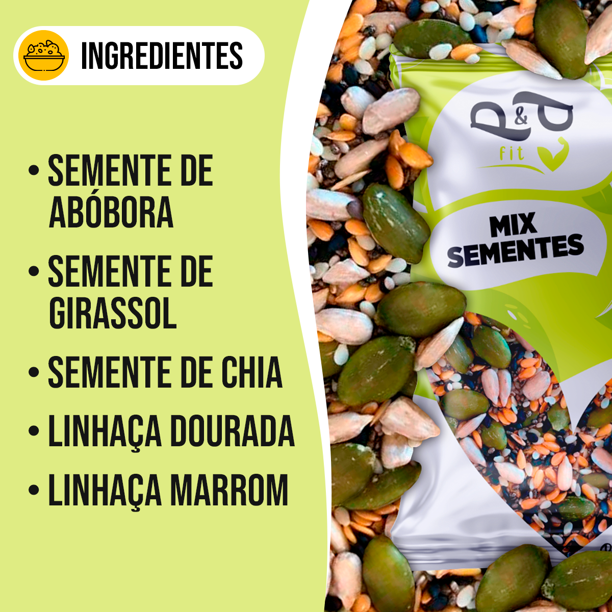 Mix P&P Ssementes Saúde - Chia, Linhaça Dourada, Linhaça Marrom