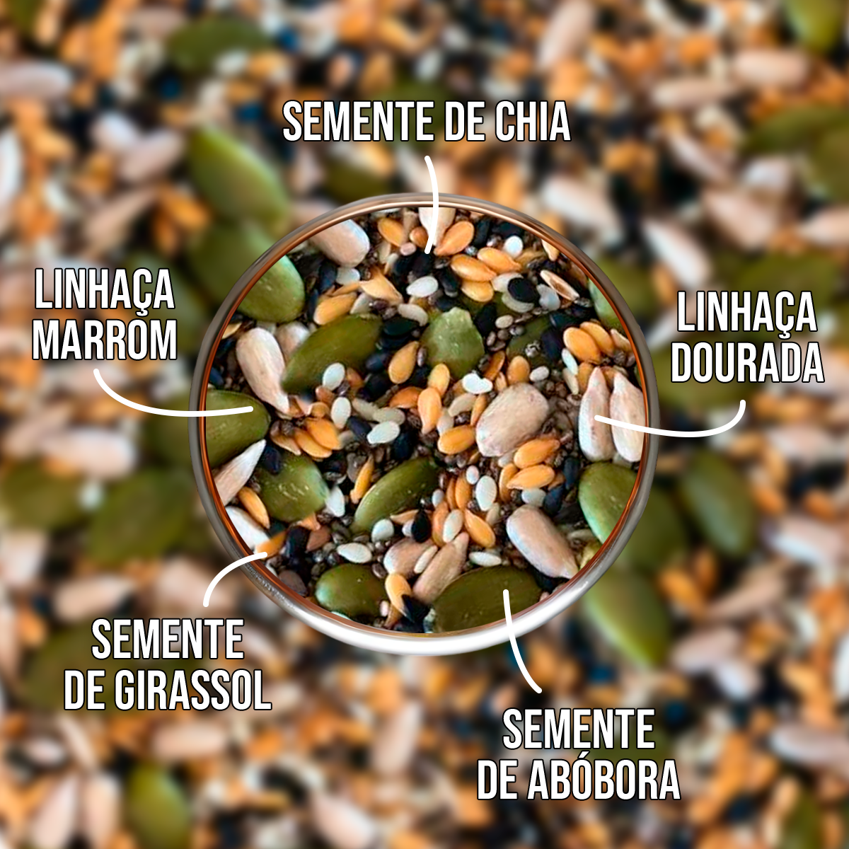 Mix P&P Ssementes Saúde - Chia, Linhaça Dourada, Linhaça Marrom