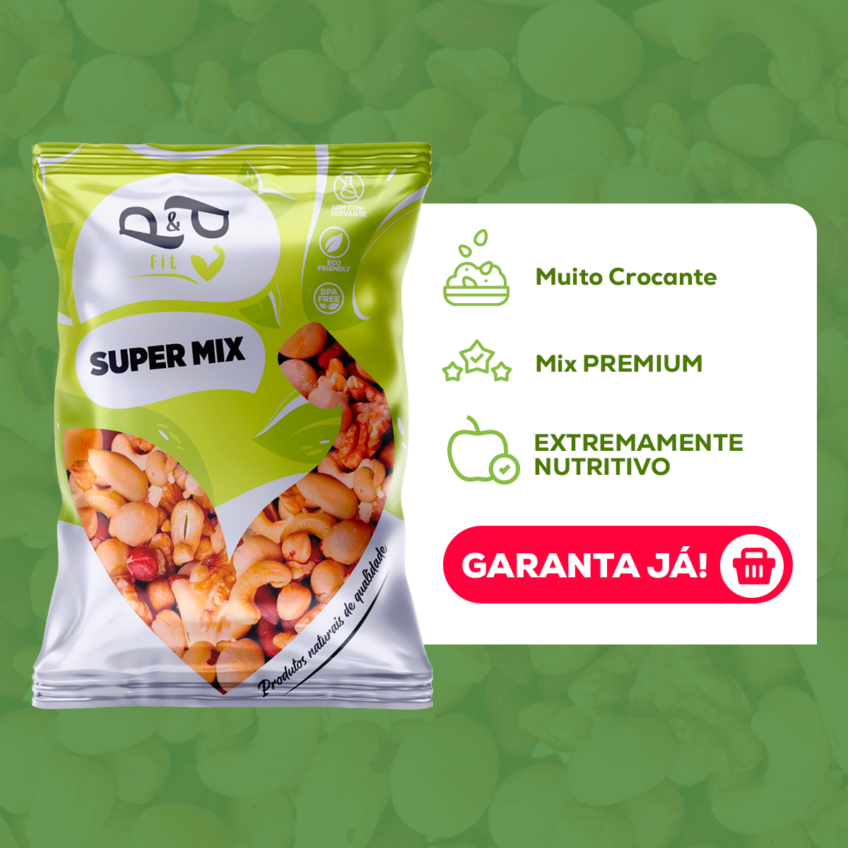 Super Mix Nuts Castanha Macadâmia Avelã Nozes Amêndoa - P&P Fit