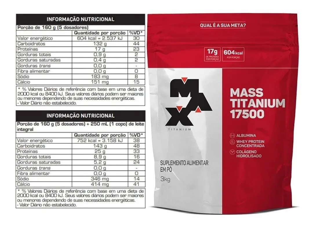 Mass Titanium 17500 Refil (3kg) Max Titanium Hipercalórico - Top Whey  Suplementos