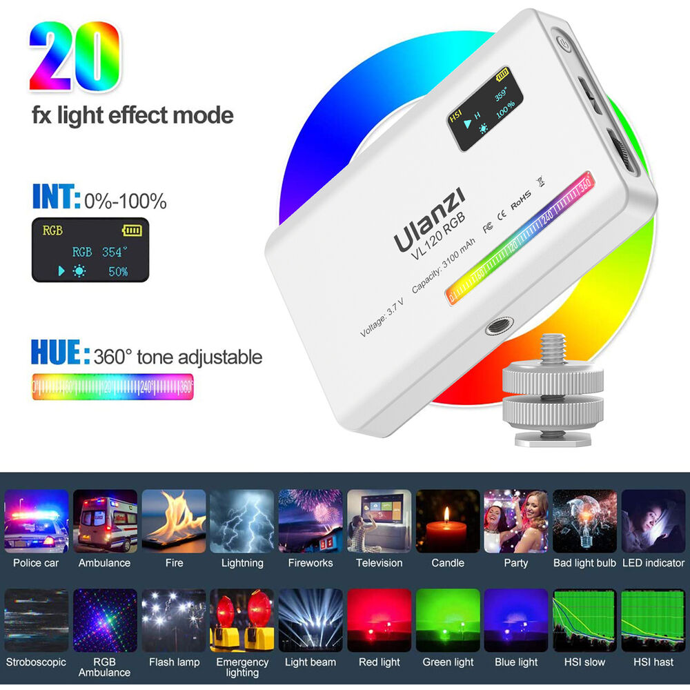 Studio Photo,lampe LED VL120 RGB avec diffuseur, 2500-9000K CRI 95