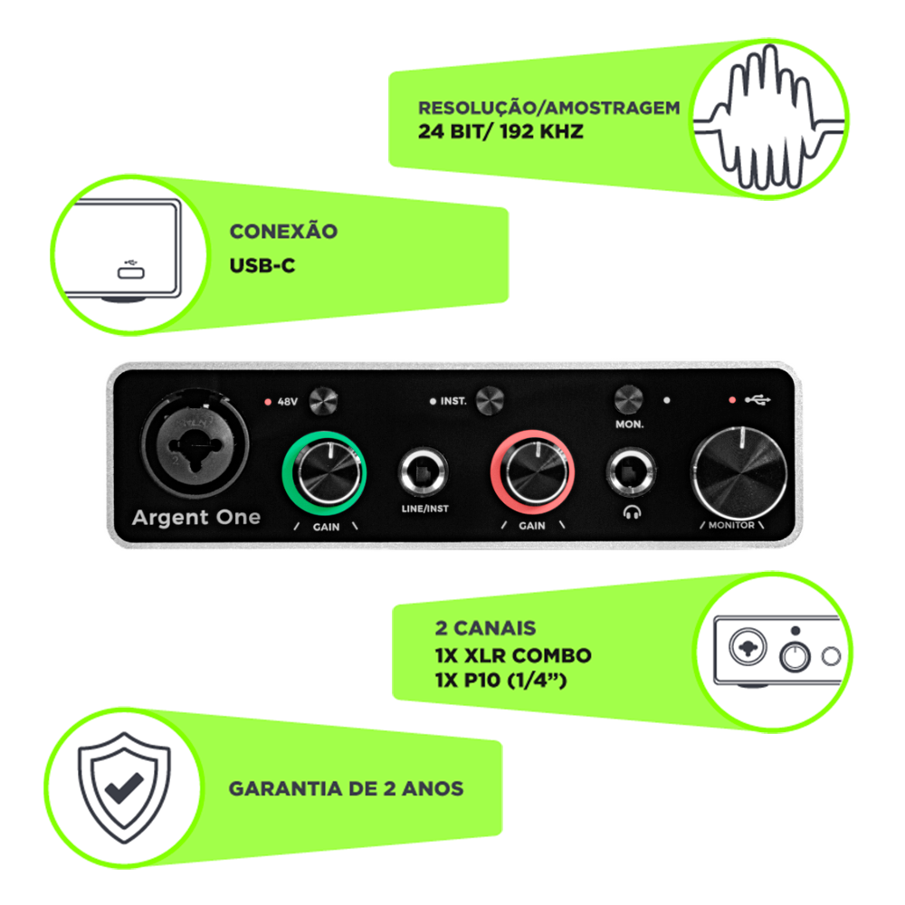 Interface de Áudio USB Armer Argent One 2in/2out Distribuidora