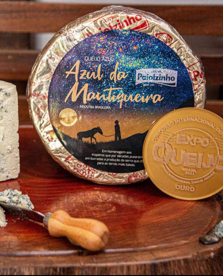 Queijo gorgonzola azul em uma tábua de corte de madeira com