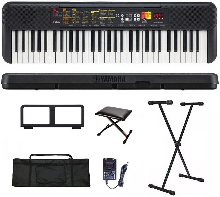 Teclado Musical Yamaha 61 Teclas PSR F52 Bag Banco Suporte - O