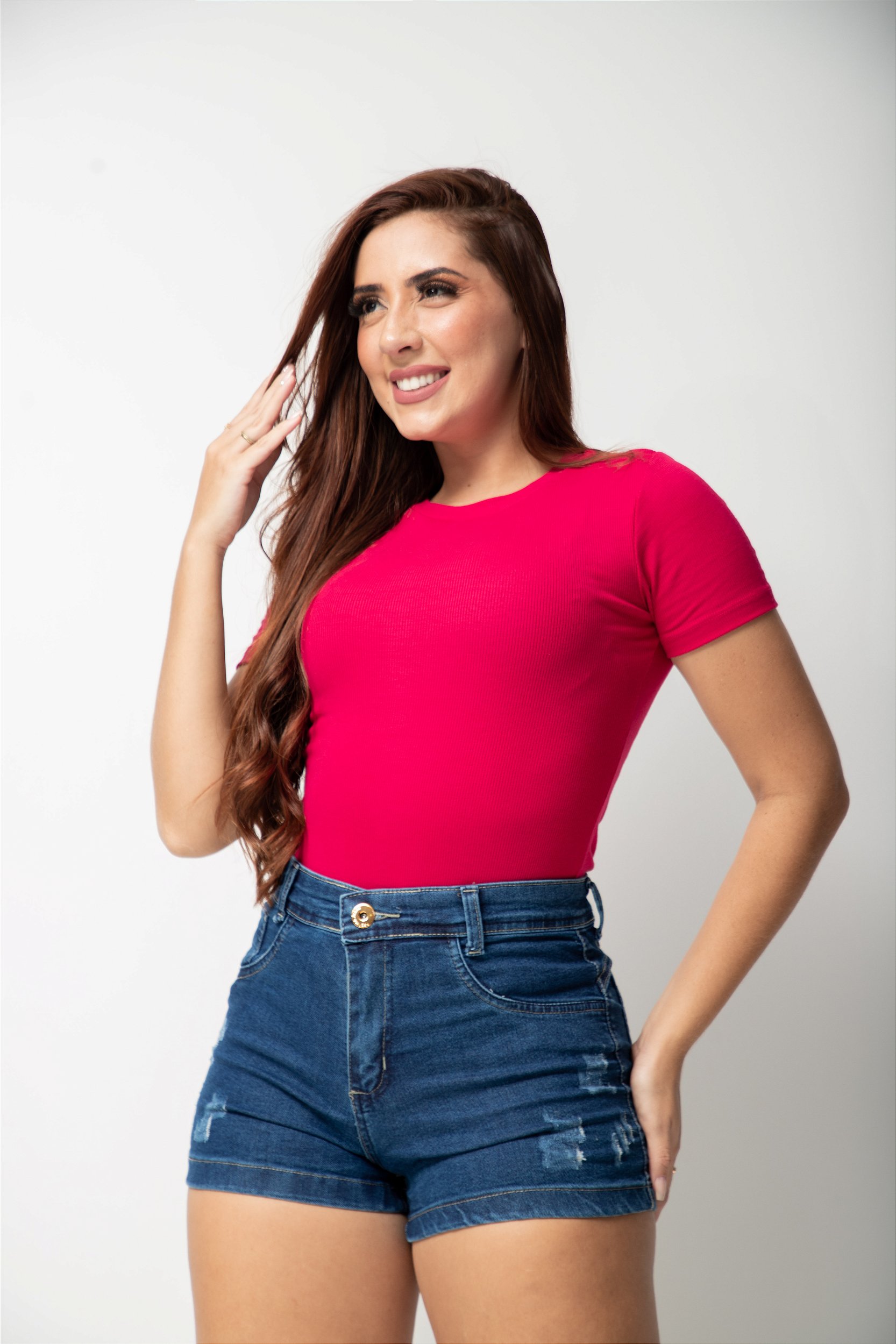 Blusa B sica Confort manga Curta Rosa Decente Life