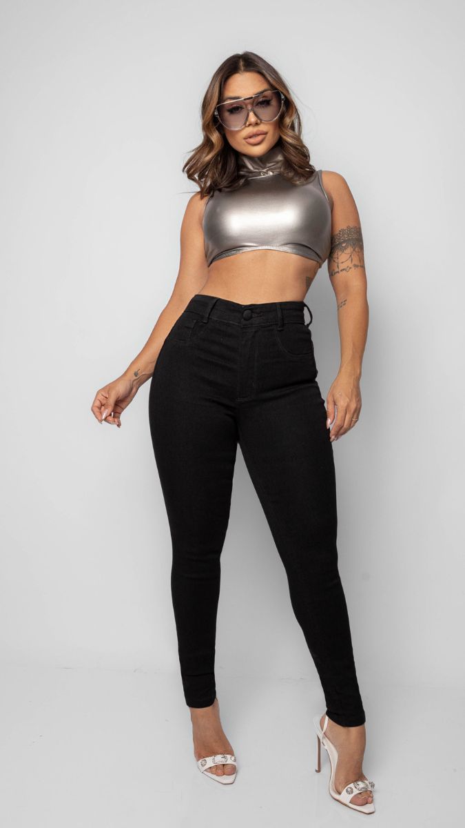 Cal a Jeans Feminina Black Preta ONL Jeans Moda Estilo e