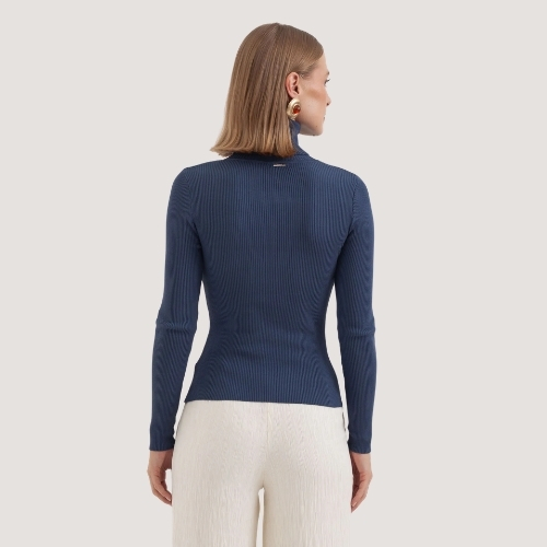 BLUSA MAMÕ MANGA LONGATRICÔ GOLA ALTA AZUL MARINHO FEMININO ADULTO ...