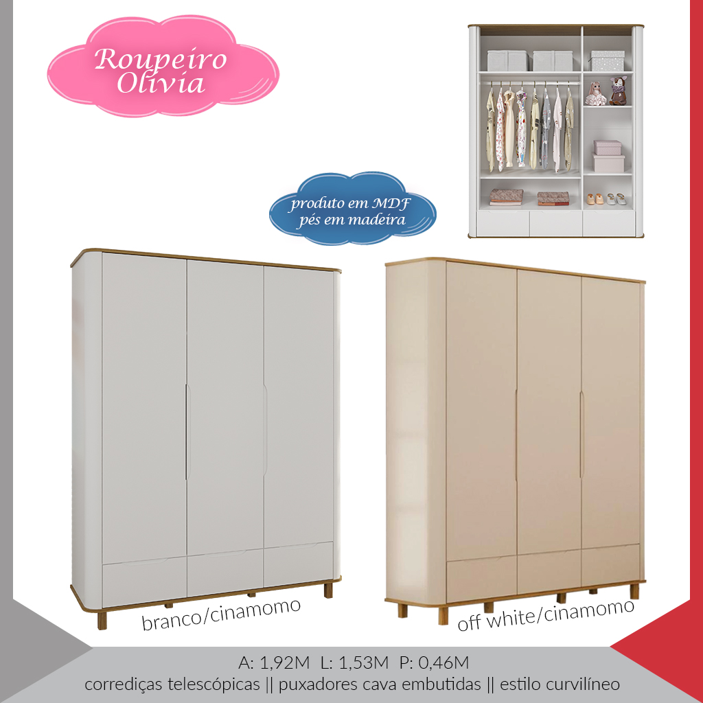 ROUPEIRO OLIVIA 3 PORTAS — imagem 5