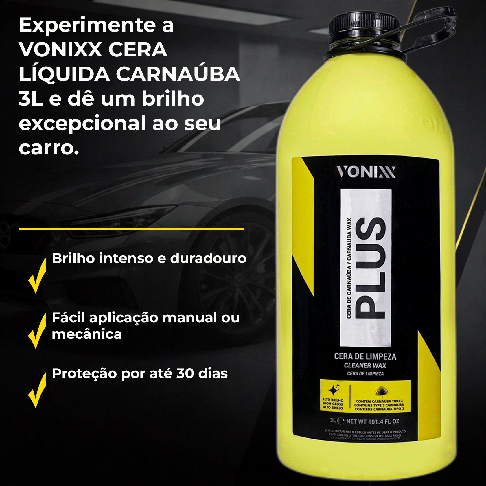 Vonixx Cera Líquida Carnaúba Plus 3L | Proteção e Brilho Impecável