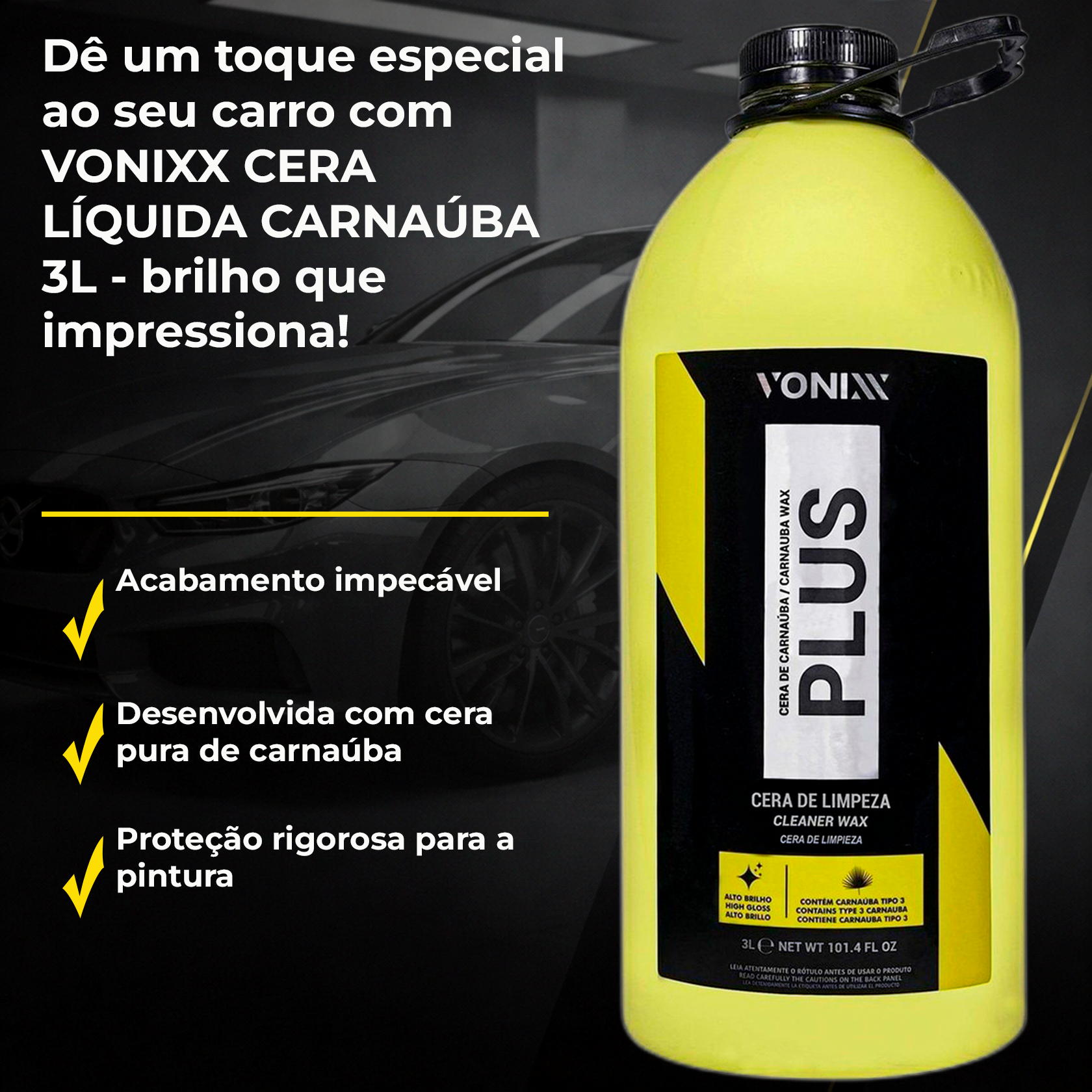 Cera Vonixx Carnaúba Plus 3L | Oferta Imperdível - PRODUTOS PARA