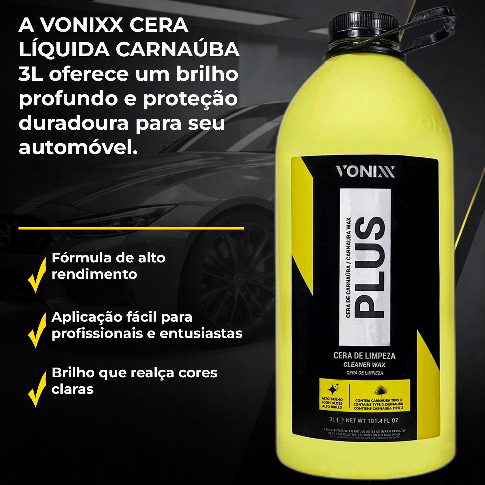 Vonixx Cera Líquida Carnaúba Plus 3L | Proteção e Brilho Impecável