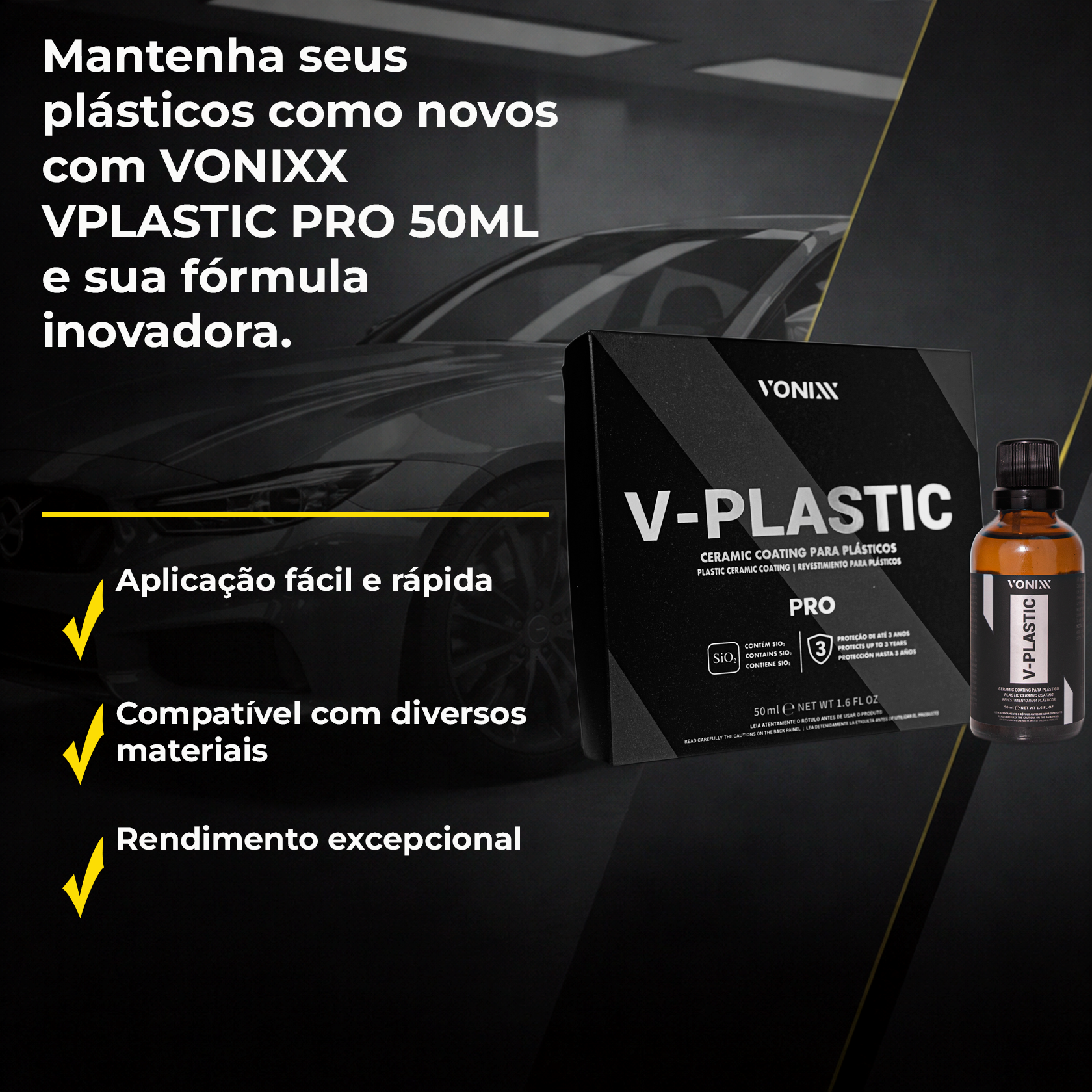 Vonixx V-Plastic Pro 50ml | Proteção de Plásticos até 3 Anos