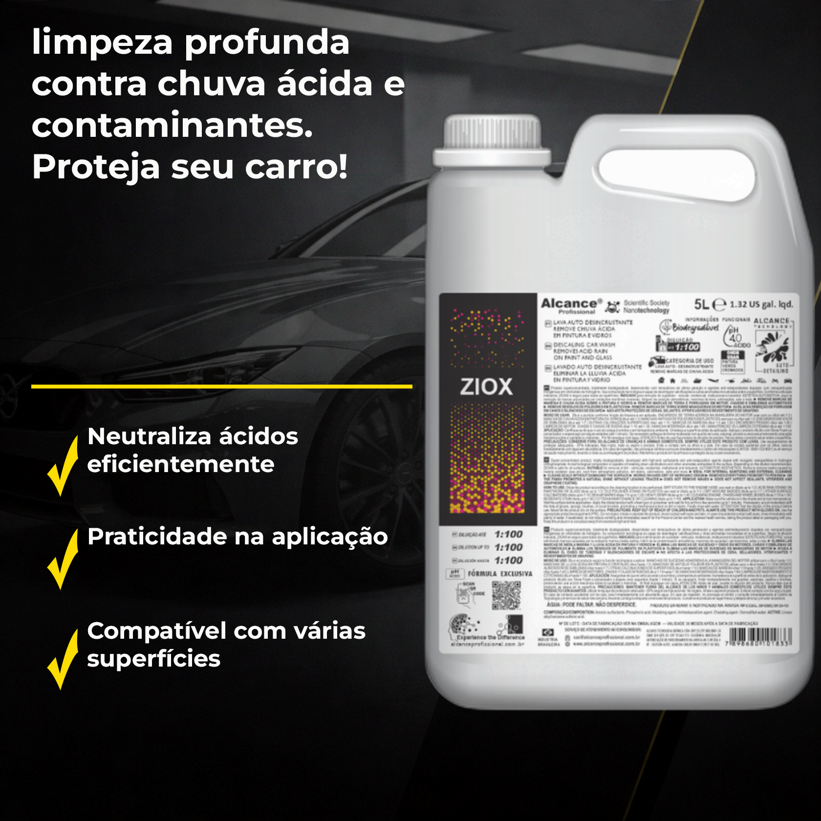 Alcance Shampoo Ácido Ziox+ 5L | Produto Biodegradável | Limpeza