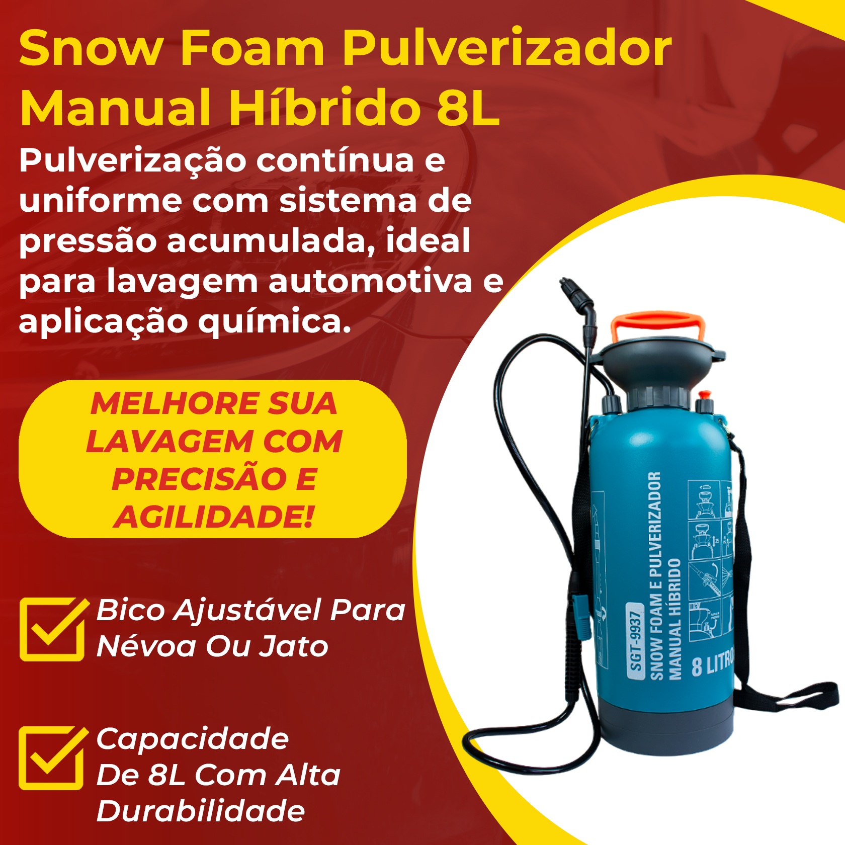 Snow Foam e Pulverizador Manual Híbrido 8L SGT9937 - PRODUTOS PARA