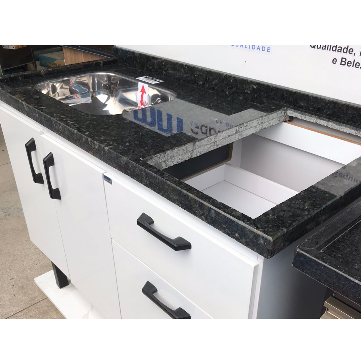 Pia de Cozinha Granito Para Cooktop 2 bocas 1,20x54 com Cuba Inóx ...