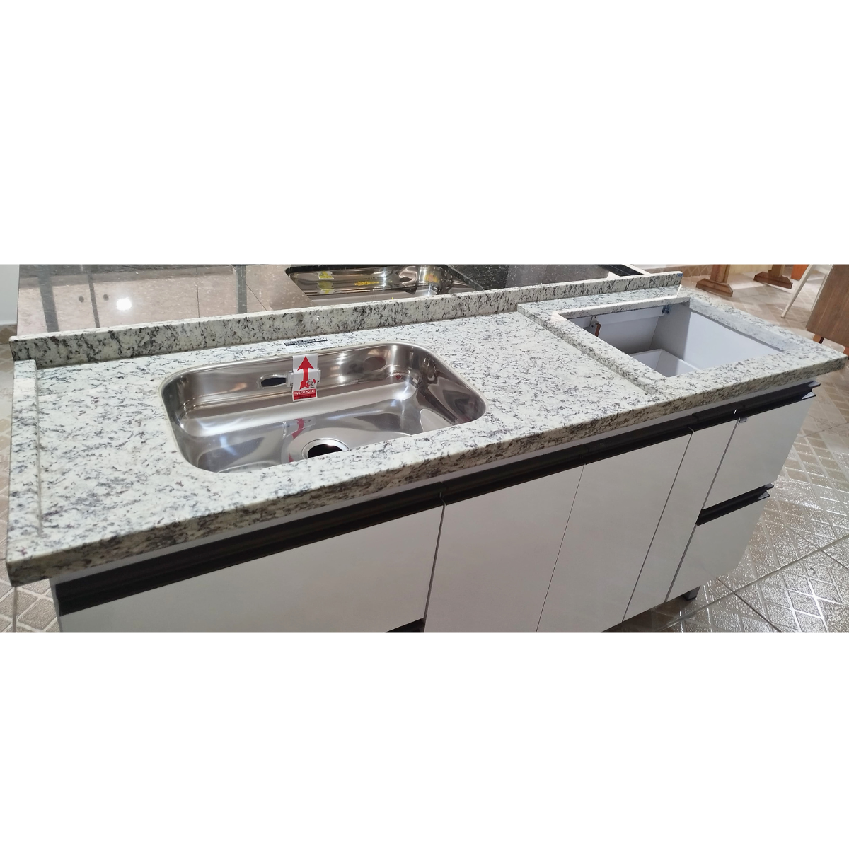 Pia Granito Para Cooktop 5 bocas 1,8x54 com Cuba Inóx Marfim ...