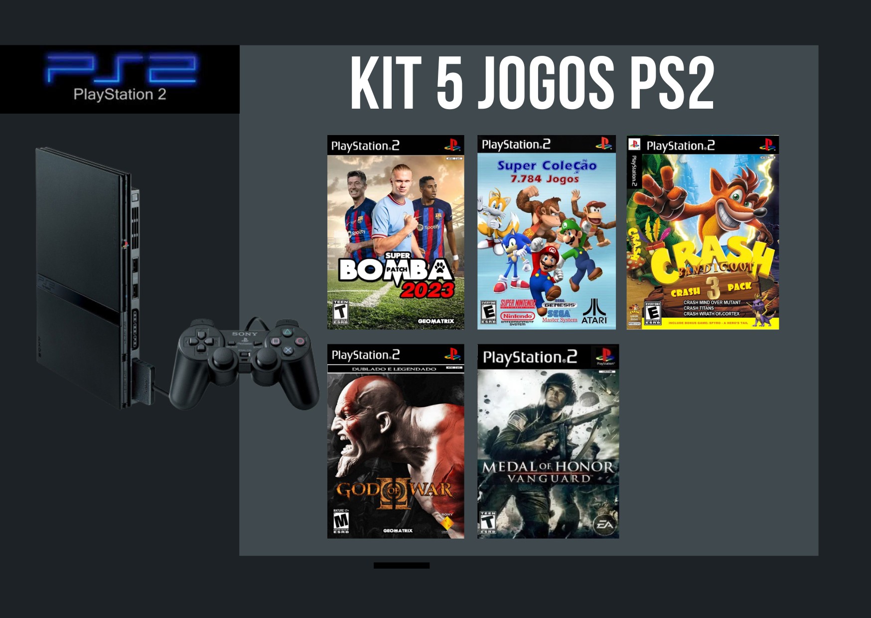Kit com 5 Jogos para Playstation 2 Play2 Escolha Cinco Games Das