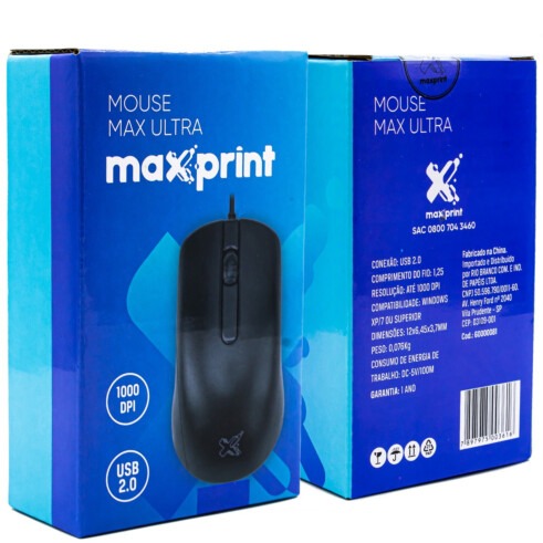 Maxdata Mouse Mouse Max Ultra com Fio USB 2.0 1000 dpi Preto MAXPRINT - Mix Gold
