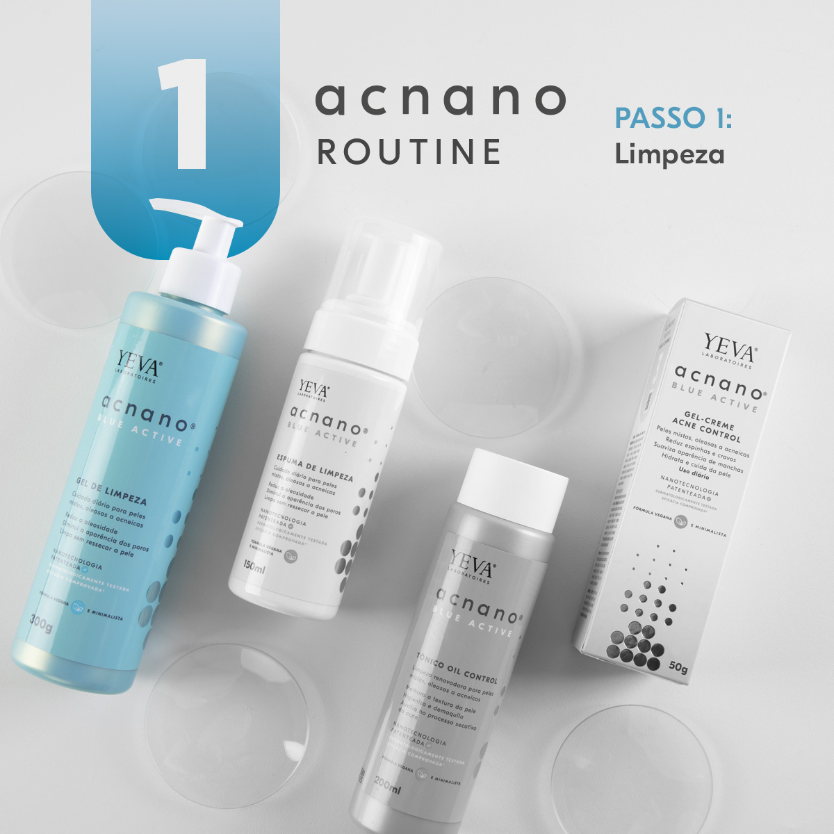 Acnano BlueActive Gel de Limpeza Antiacne - 300g - YEVA