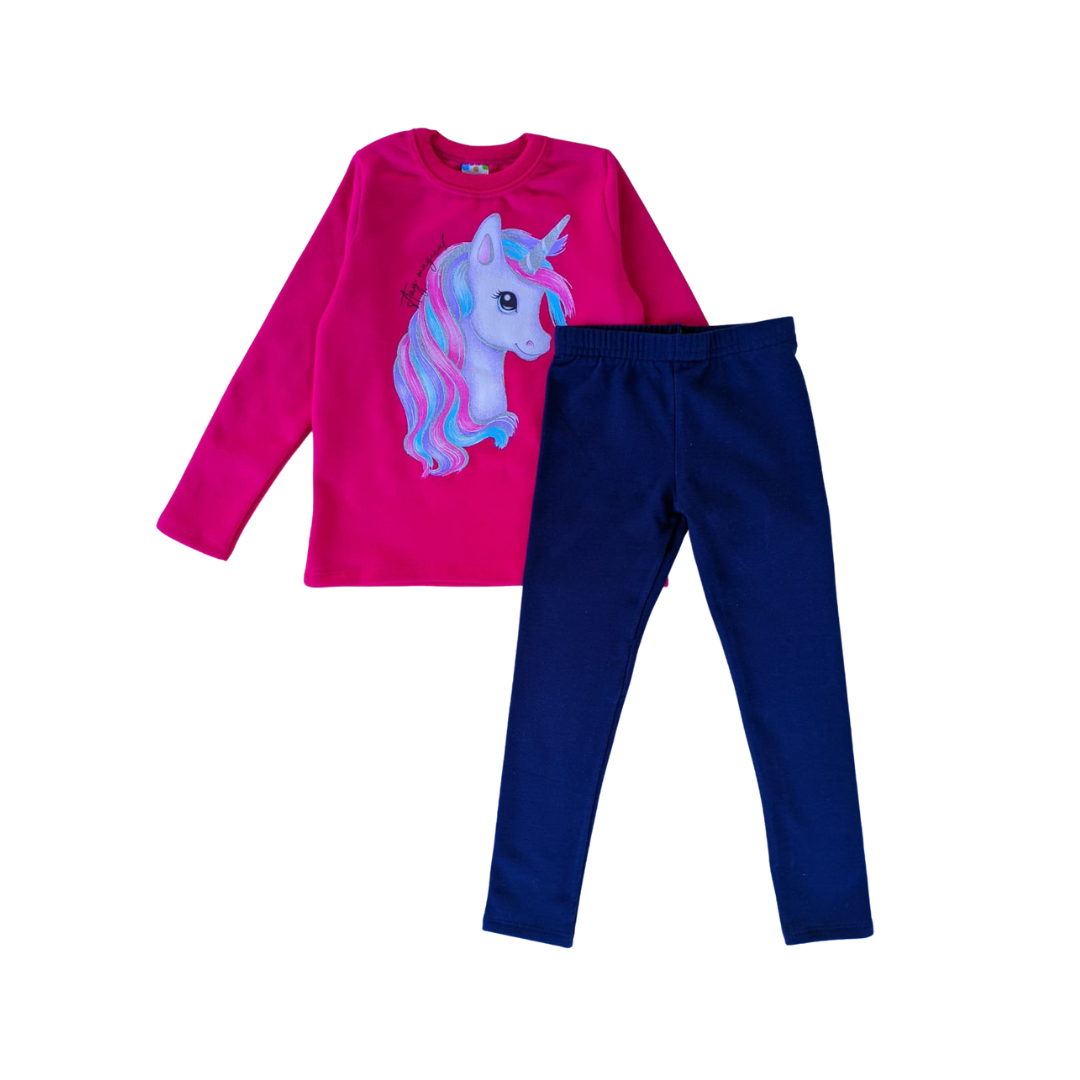 Conjunto Blusão e Legging Infantil Menina Unicorn Melão Brandili