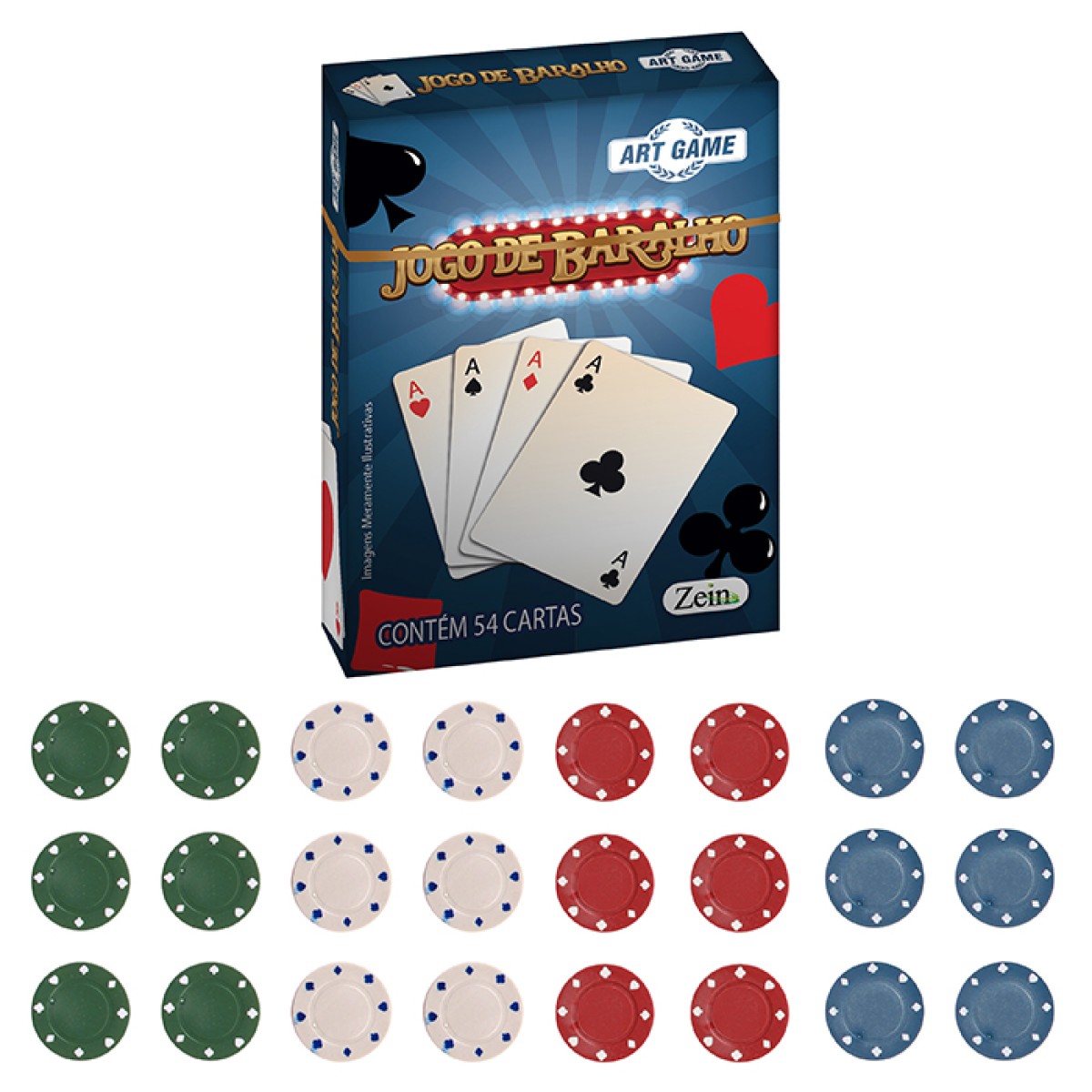 Jogo de Baralho Com 54 Cartas e 24 Fichas Poker - Art Game ...