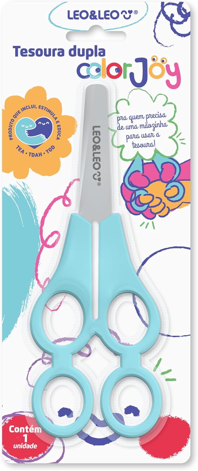 Tesoura Escolar Dupla Tandem Color Joy Blister 1 UN - Leo&Leo