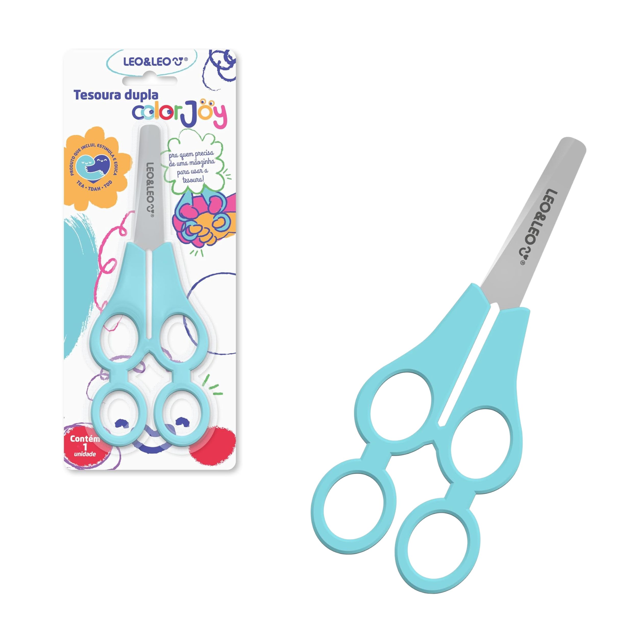 Tesoura Escolar Dupla Tandem Color Joy Blister 1 UN - Leo&Leo