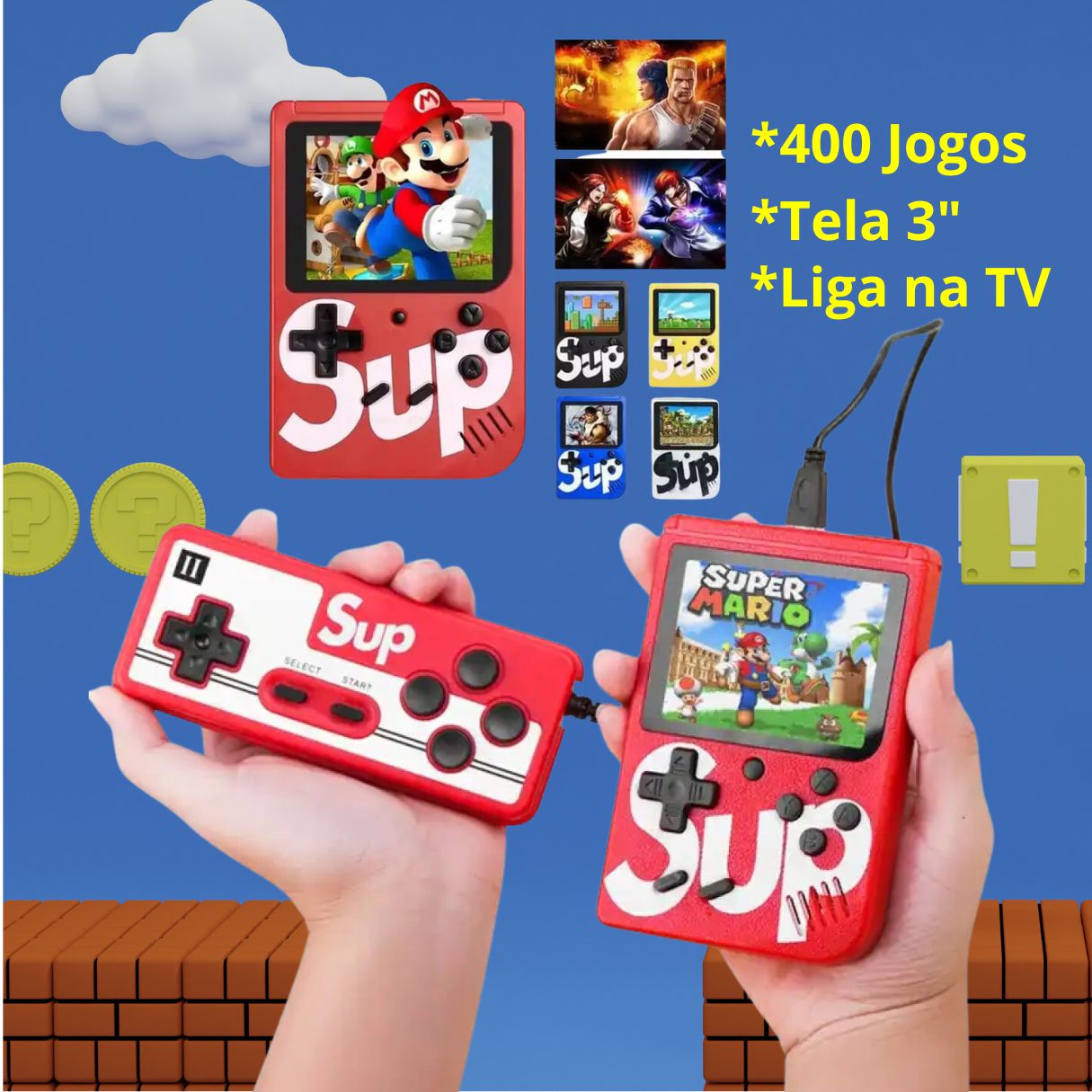 Mini Console Video Game Portátil Sup 400 Jogos Retrô Com Controle