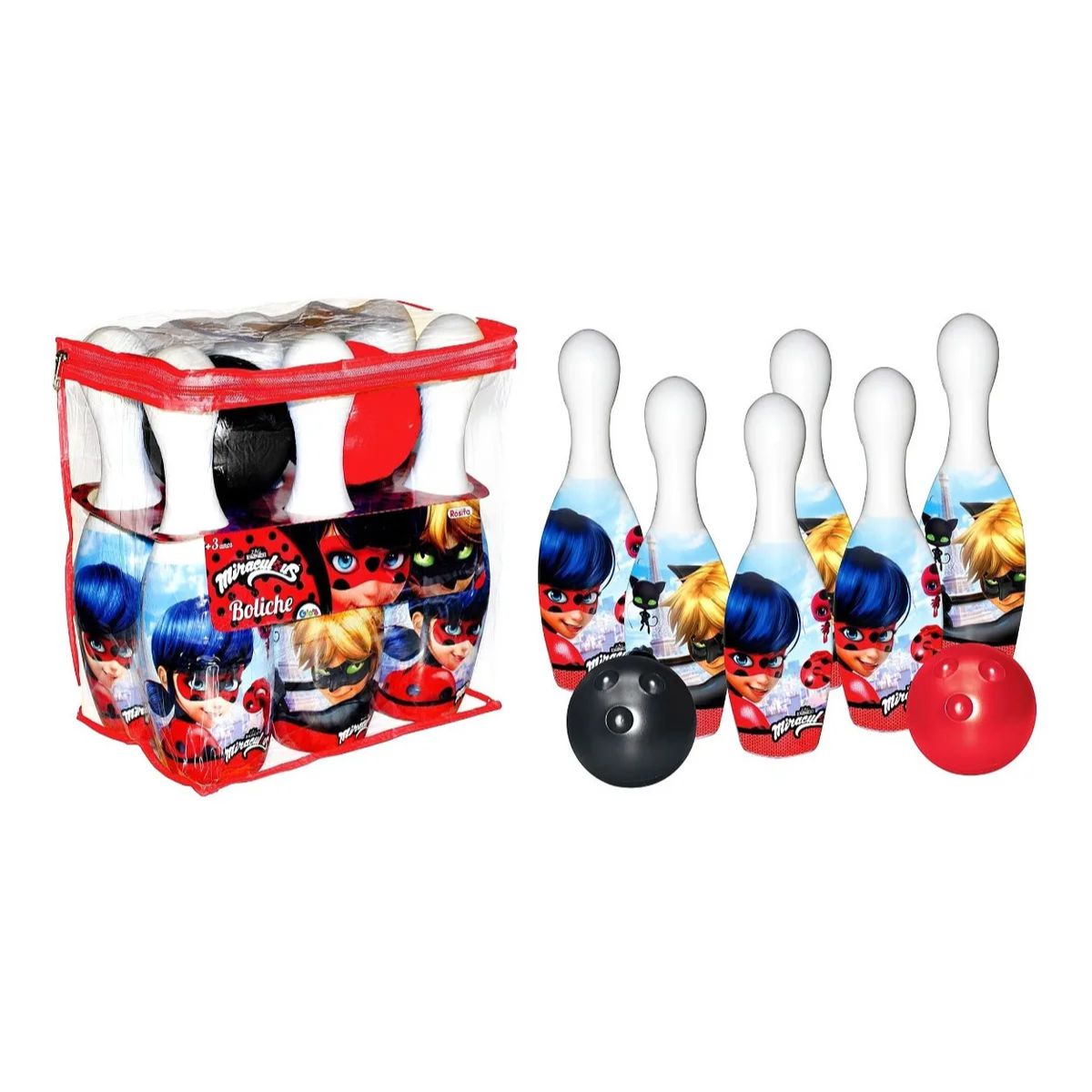 Jogo De Boliche Grande Brinquedo Com 10 Pinos 30cm 2 Bolas