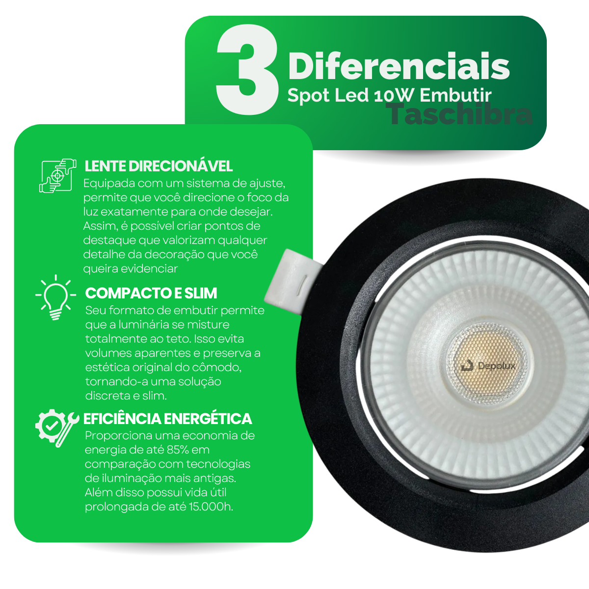 Spot de Led 10w Embutir Preto Par 30 Alltop Redondo Bivolt