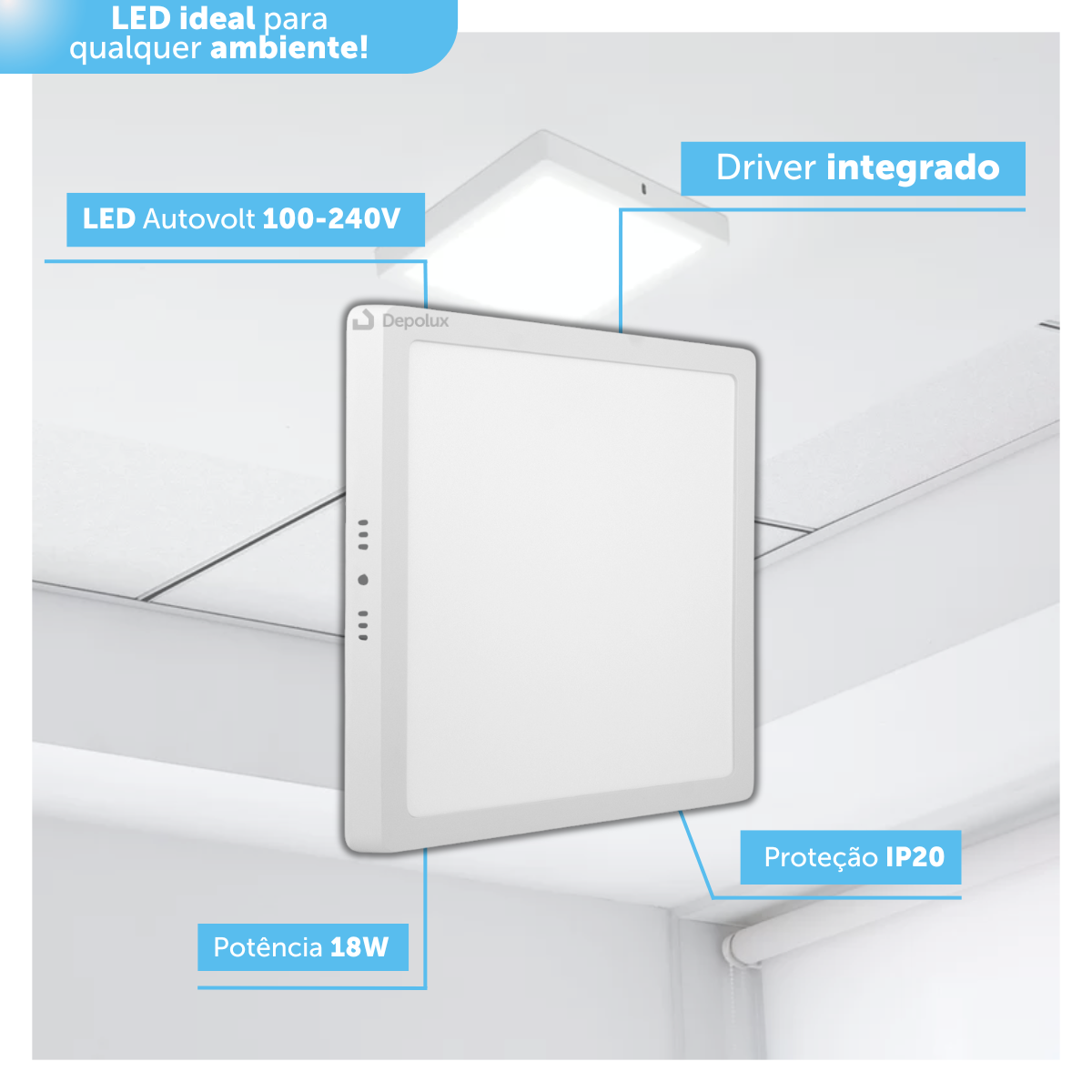 Painel De Led 18W Lys Quadrado Sobrepor Bivolt Taschibra - Depolux