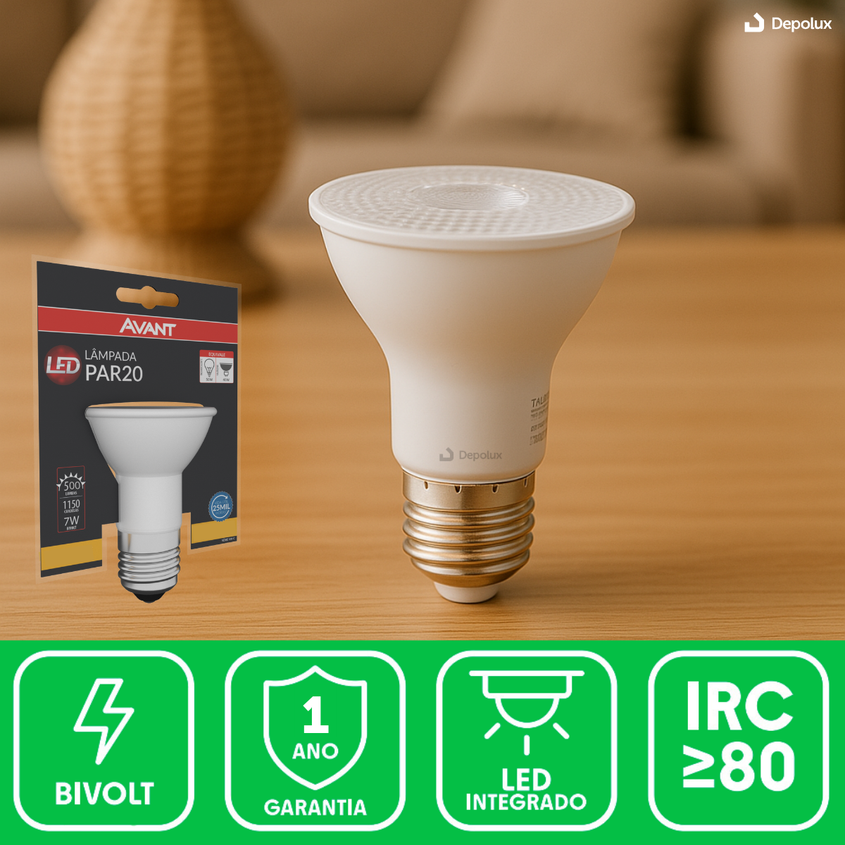 Lâmpada Led Par 20 7w E27 IP20 Bivolt Avant - Depolux