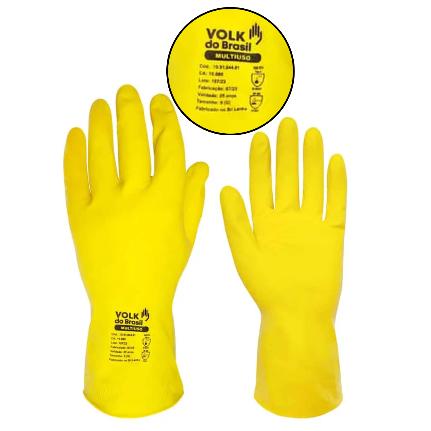 Luva Látex Multiuso Amarela CA10695 - Volk - Lumina Soluções