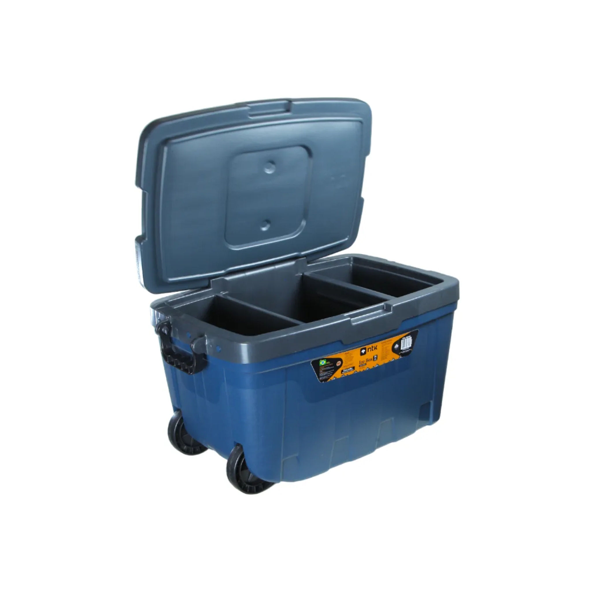 Caixa Térmica Cooler Ice Box Com Rodas 54L Cinza Azul - NTK