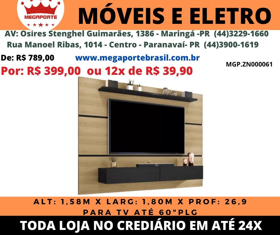 Painel Home Arezzo Norton para TV de 60 polegadas 2 portas 1.80