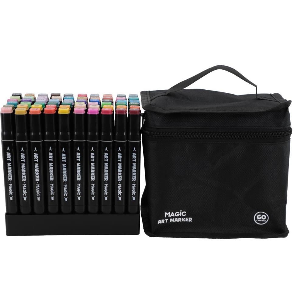 Marcador artistico art marker 60 cores c/bolsa - magic kids