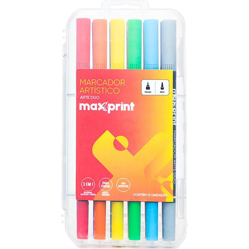 Marcador artistico arte duo 3em1 12 cores - maxprint (estojo