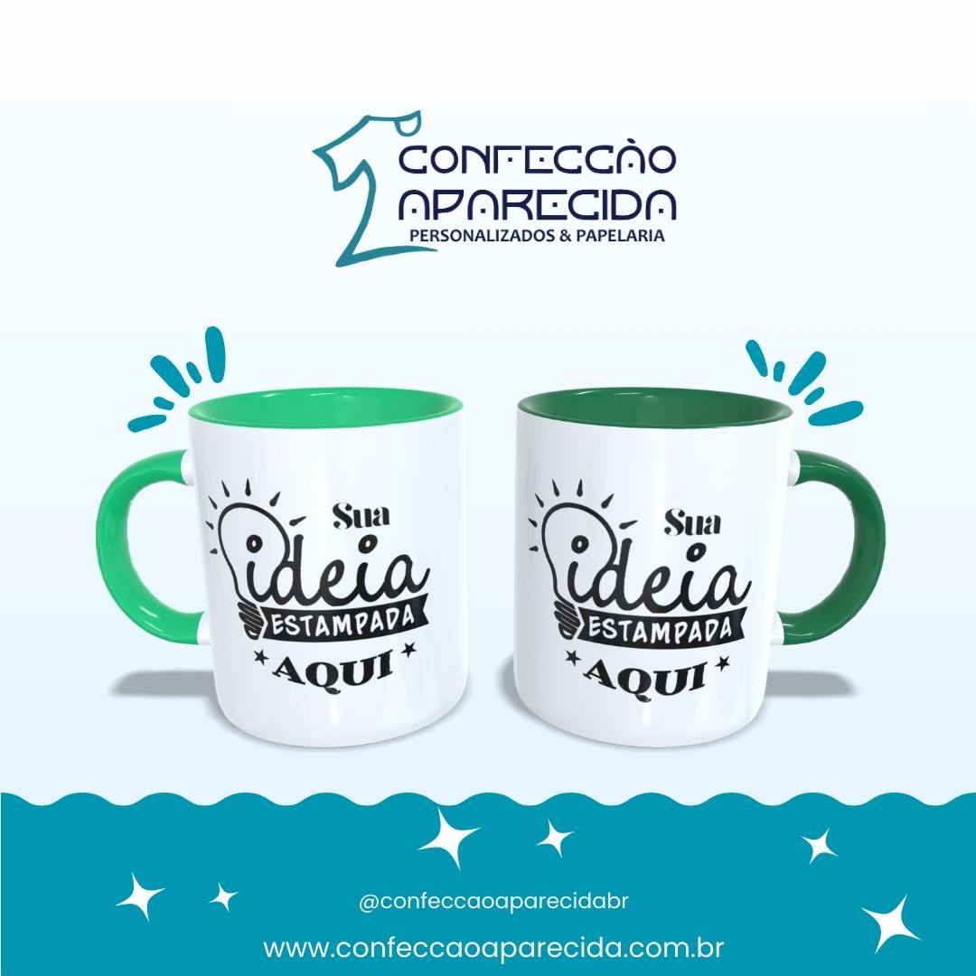 Caneca Porcelana Personalizada com sua ideia Alças Brancas e