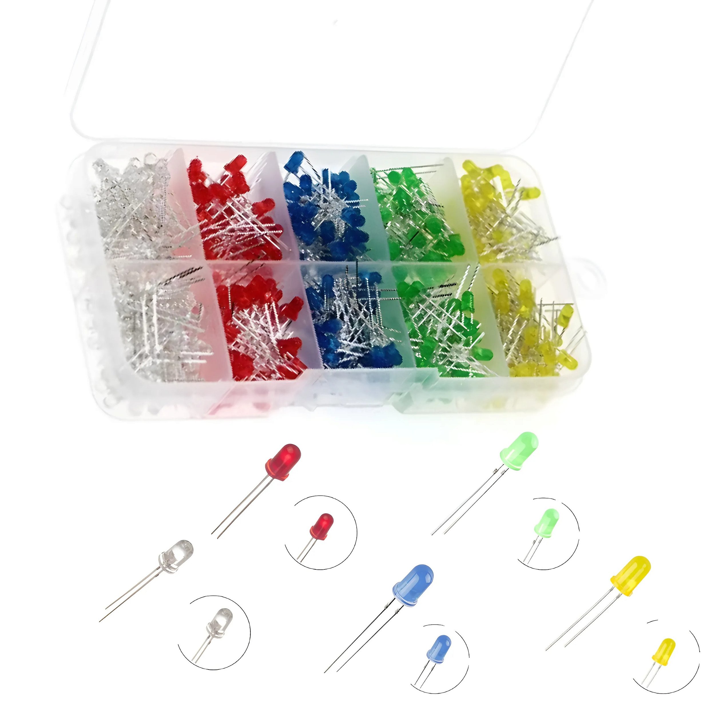 Kit de leds 3mm e 5mm - 300 unidades + box organizador