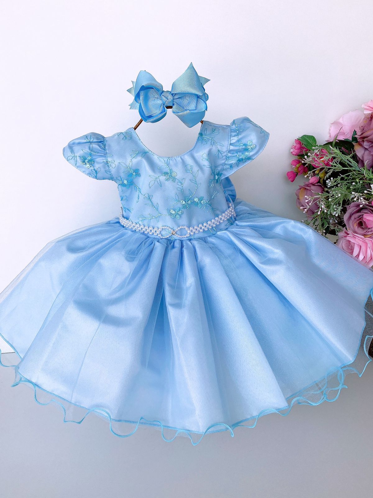 Vestido Marie Longo Manga Princesa Azul Bebe - Roupa Infantil