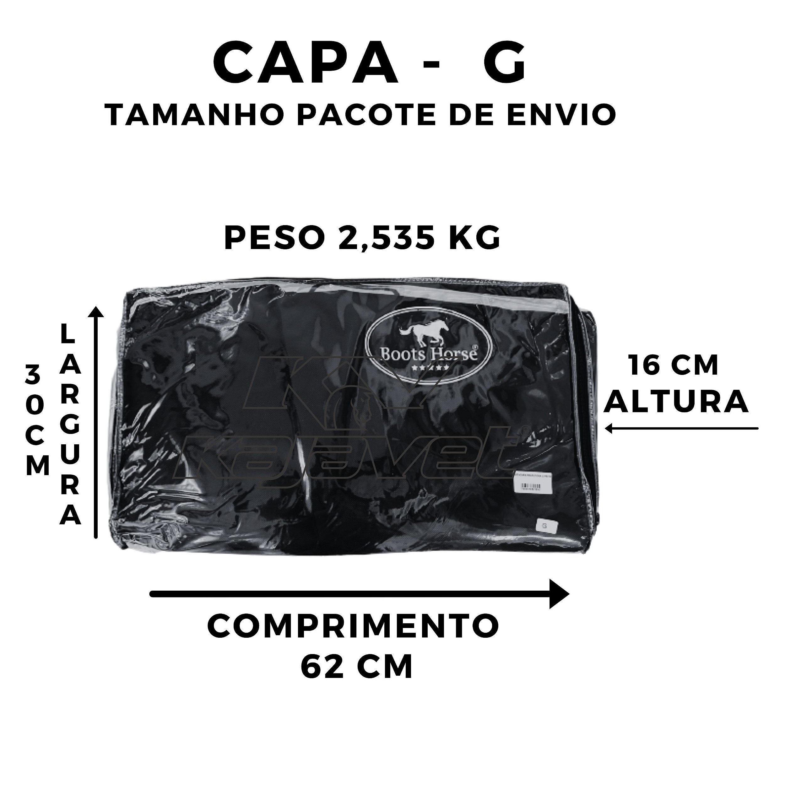 Capa De Frio Protetora Preta Tamanho G - Boots Horse - Kajavet