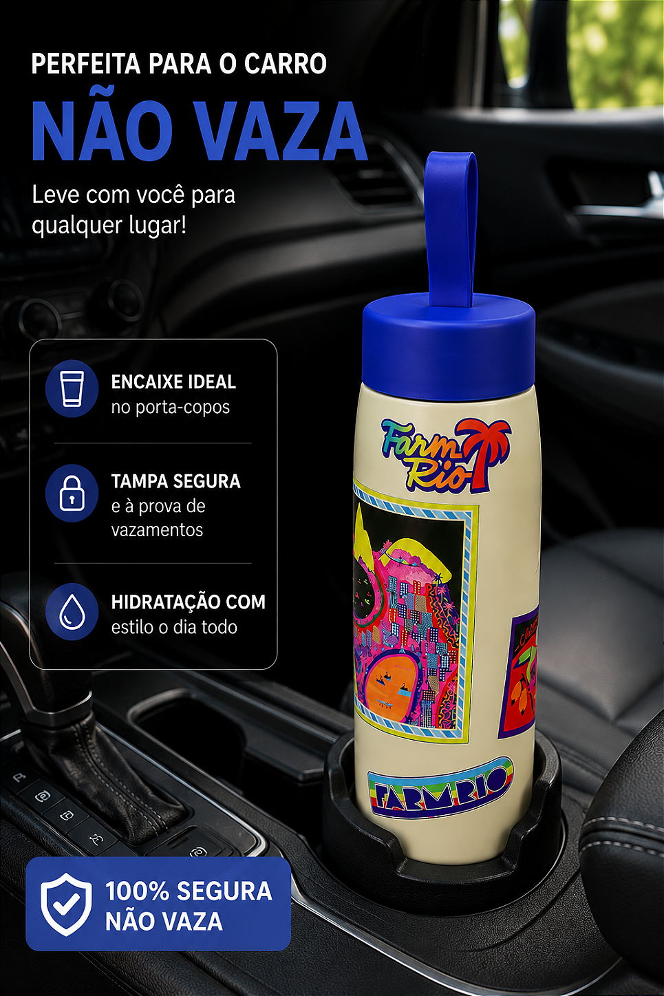 Garrafa Térmica Farm Que Sede 500ml – Estampa Patch Rio Azul
