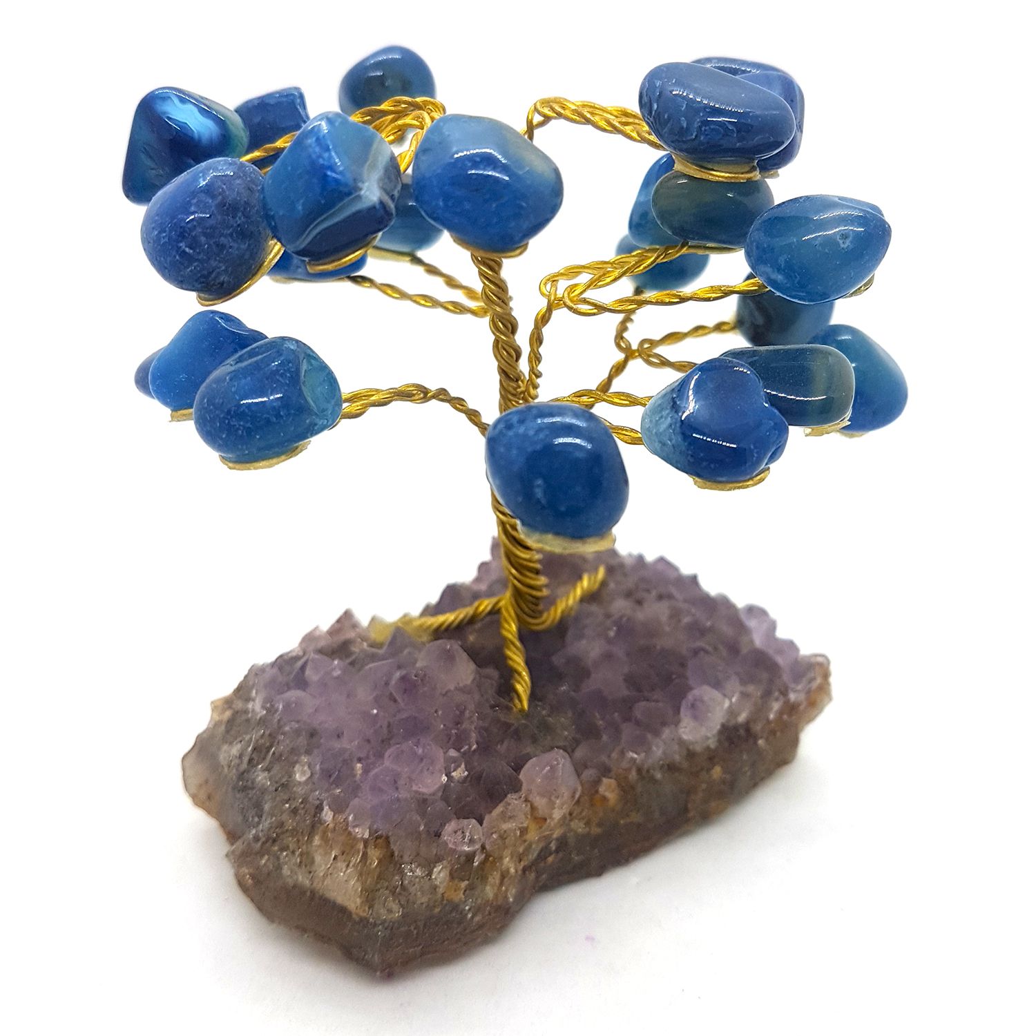 Árvore Pedra Natural Ágata Azul Base em Drusa Ametista 10cm - Flash Mystic