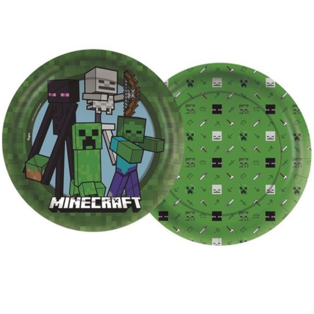 PRATO DE PAPEL QUADRADO 18CM MINECRAFT C/12 - PRATO DE PAPEL MINECRAFT  QUADRADO COM 12 UNID - RICA FESTAS