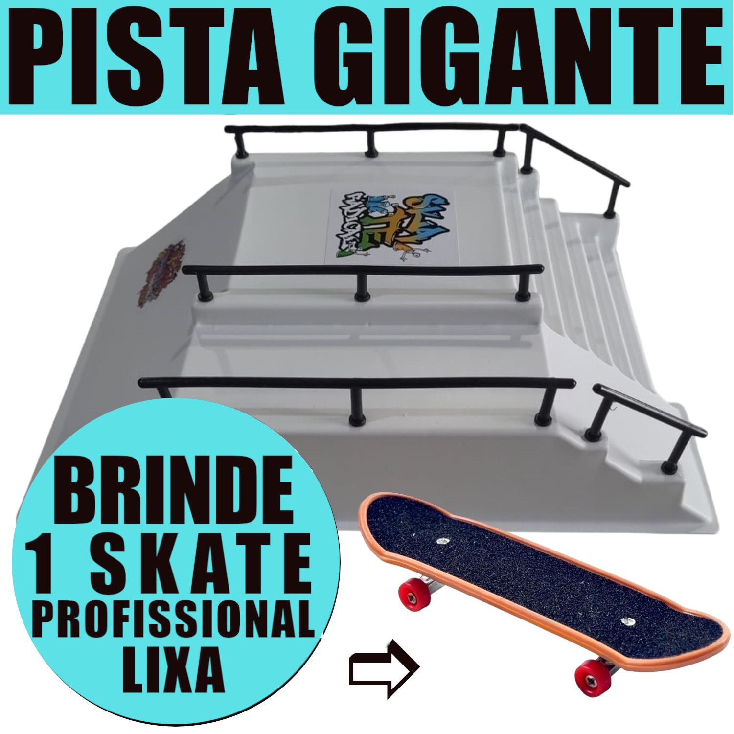 Rampa de Skate de Dedo Pista Tech Deck com Corrimão Brinquedo MDF