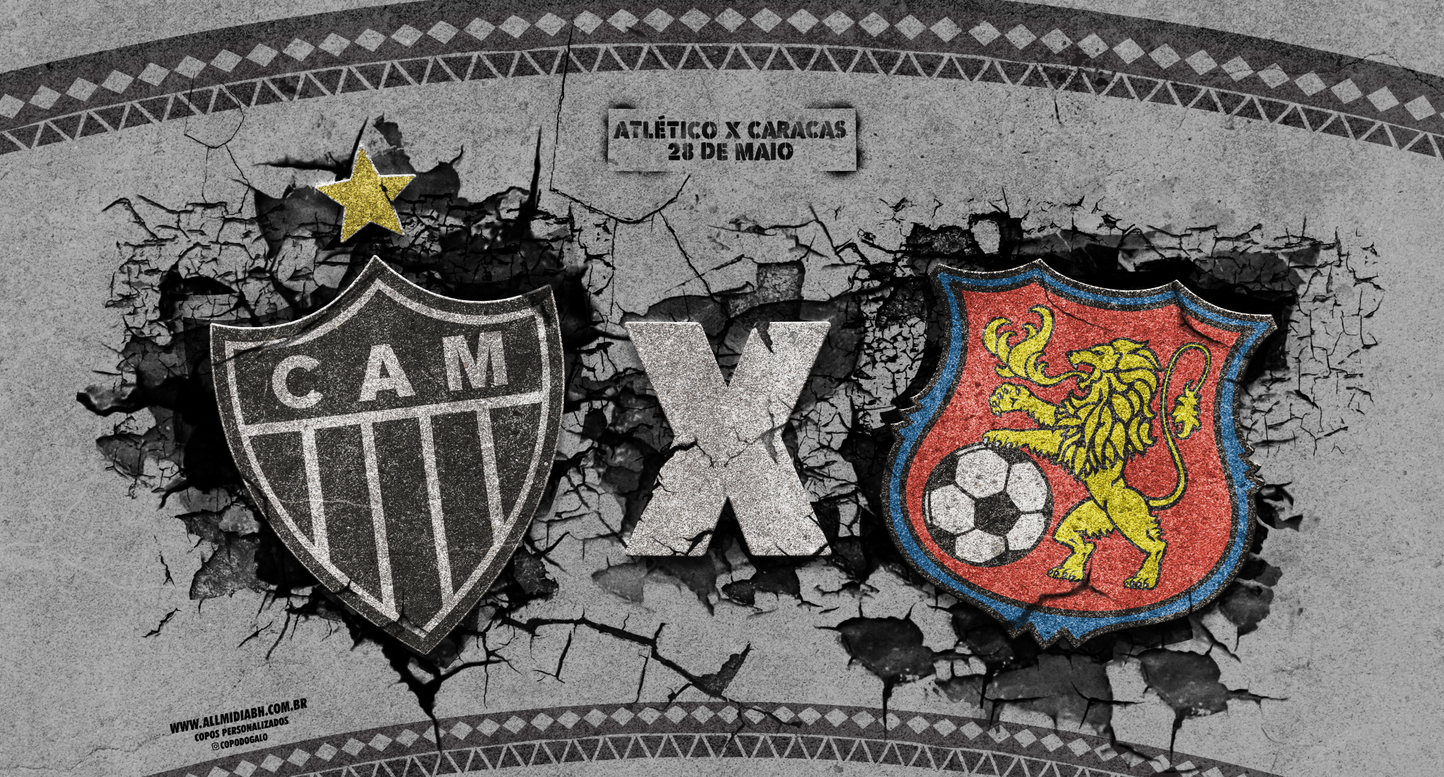 Copo do Galo Libertadores 2024 Galo x Caracas dia 28/05 Preto/Preto 550ml Copos do Galo