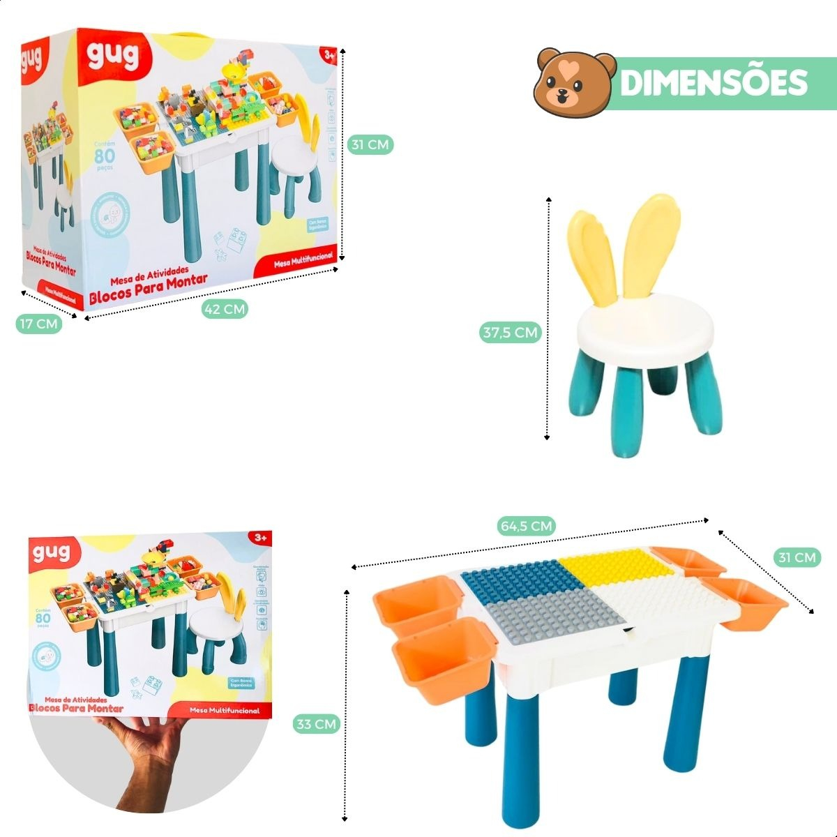 Mesa Didactica De Atividade Infantil para Montar Lego Colorida Babyland