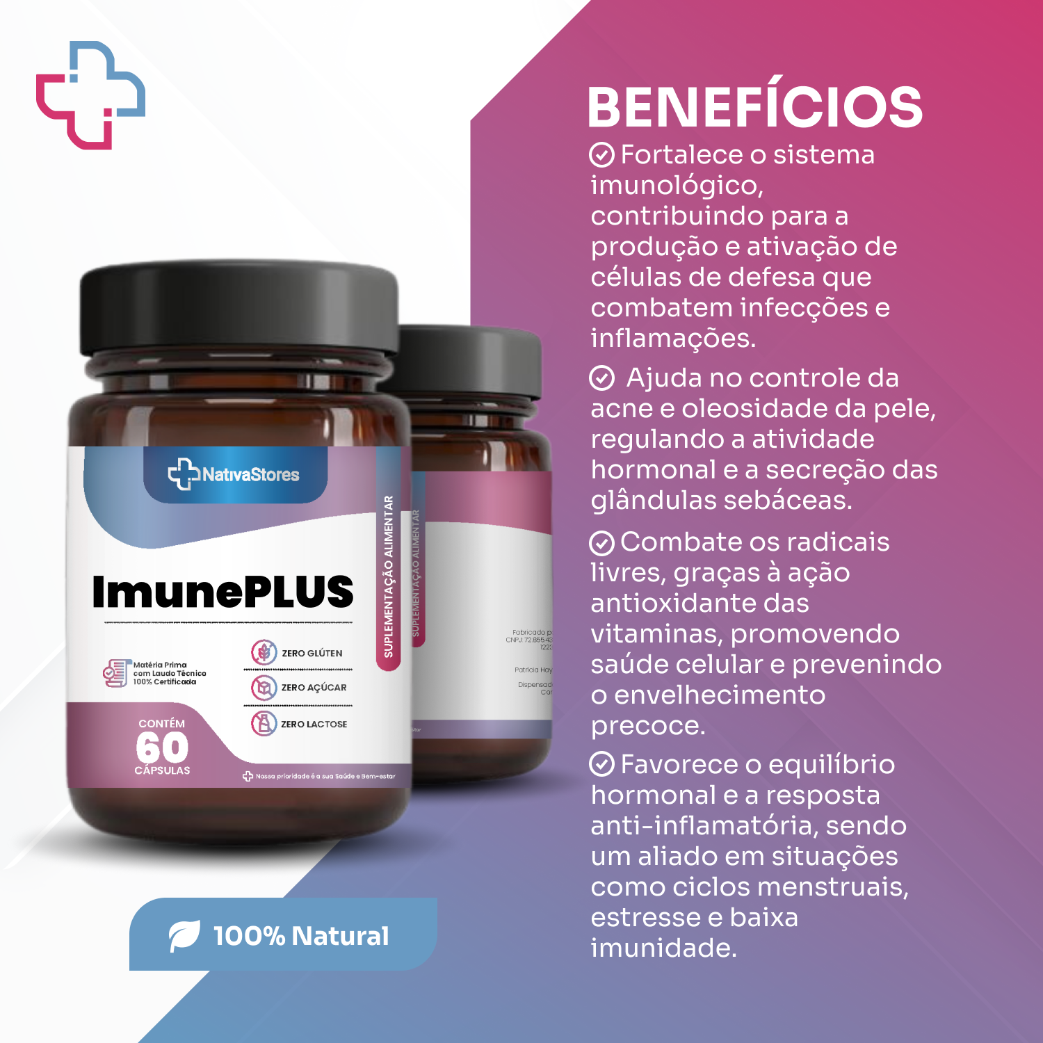 ImunePLUS (Vitamina A + Vitamina B6 + Vitamina C + Zinco) - Nativa ...